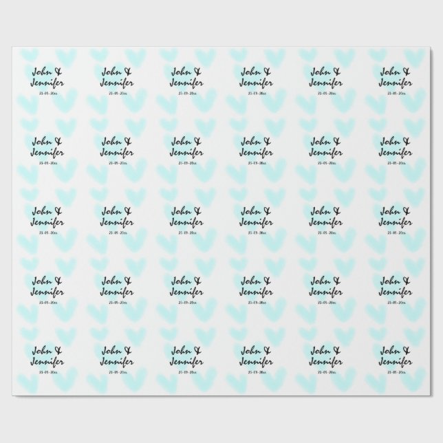Papier Cadeau style de texte minimal simple blanc mariage cœur b (Plat)