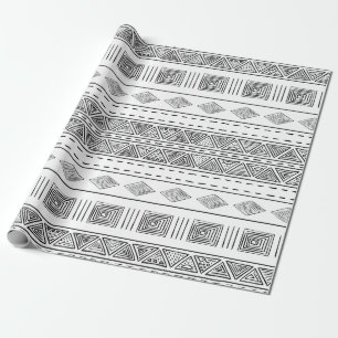 Papier Cadeau Style de tissu de boue blanc Tribal moderne géomét
