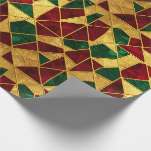 Papier Cadeau Style de vitrail Noël Rouge Vert Or