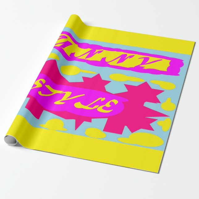 PAPIER CADEAU STYLE ENSOLEILLÉ CONCEPTION ROSE LÉMON BLEU (Déroulé)