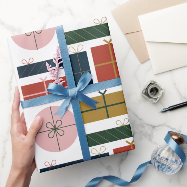 Papier Cadeau Style géométrique rose rouge à Noël (Cadeaux)