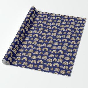 Papier Cadeau Style Glam Gold Rainbow Motif Chic Navy Blue