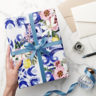 Papier Cadeau Style italien, carreaux, majolica, citron tout-des