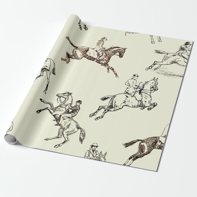 Papier Cadeau Style moderne Beige Horseback Toile (Déroulé)