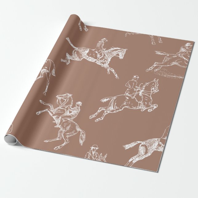 Papier Cadeau Style moderne Brown Blanc Horseback Toile d'équita (Déroulé)