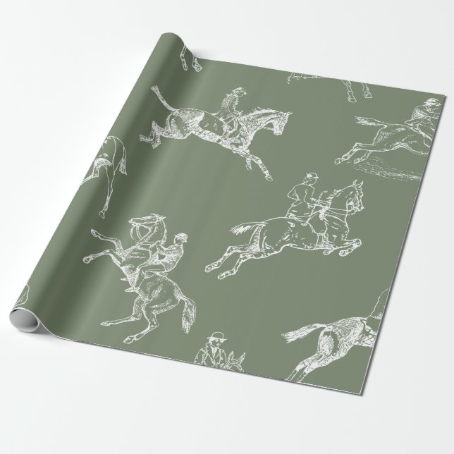 Papier Cadeau Style moderne Sage Green Horseback Toile d'équitat (Déroulé)