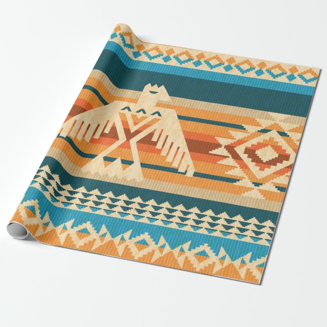 Papier Cadeau Style Navajo abstrait motif sans couture avec aigl (Déroulé)