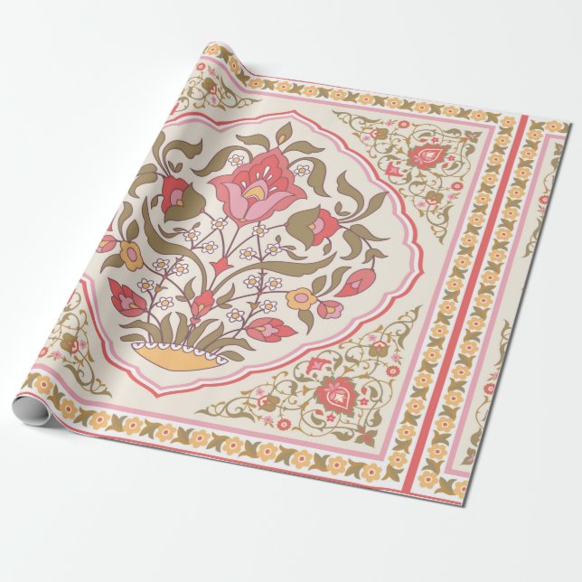 Papier Cadeau Style oriental orné design floral (Déroulé)