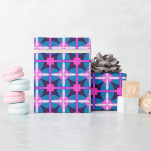 Papier Cadeau Style Rétro Années 1960 Rose Bleu Aubergine Esthét