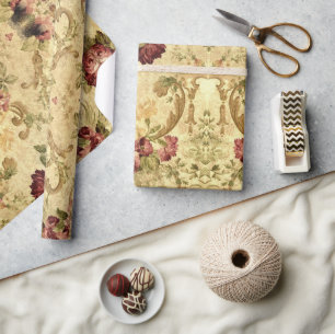 Papier Cadeau Style Tapisserie Rose Victorienne Vintage