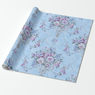 Papier Cadeau Style Victorien Bleu Blanc Français Découpage Flor