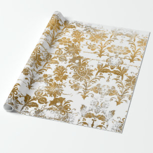 Papier Cadeau Style Vintage Grunge Or Damassé Floral Doré