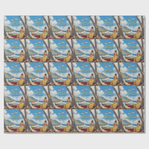 Papier Cadeau Style Vintage Hawaïen Voyage Honolulu Fille Hula