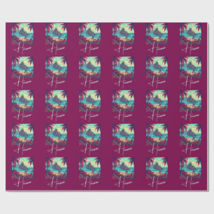 Papier Cadeau Style Vintage Hawaïen Voyage Honolulu Mid-Pacific