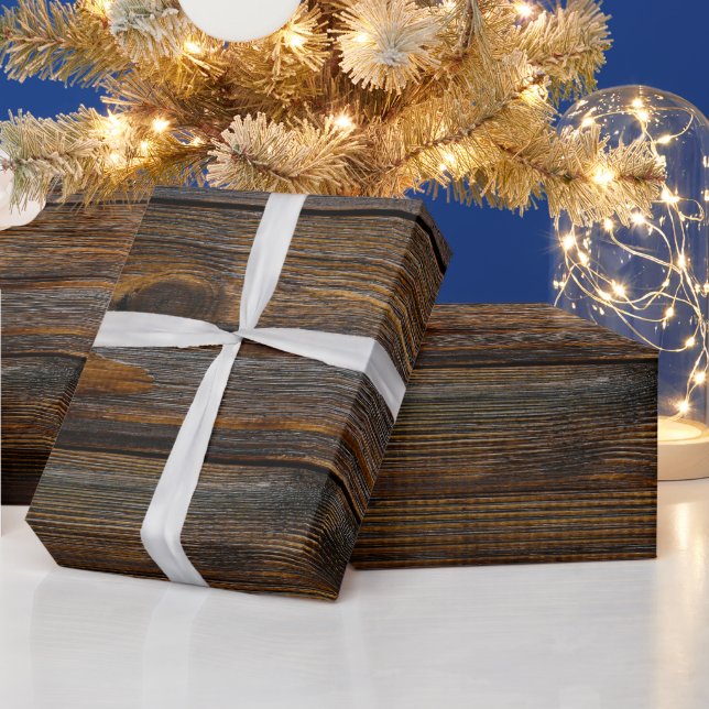 Papier Cadeau Style Western Naturel Bois Foncé (Vacances)