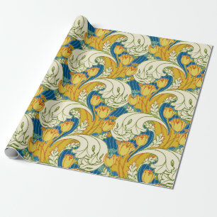 Papier Cadeau Style William Morris Tulp Tissu Floral Art Teal et