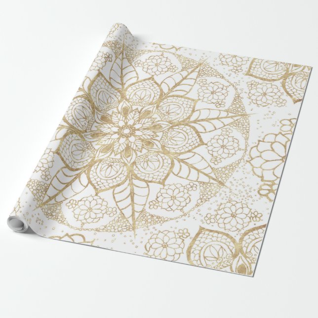 Papier Cadeau Stylish boho hand drawn golden mandala (Déroulé)