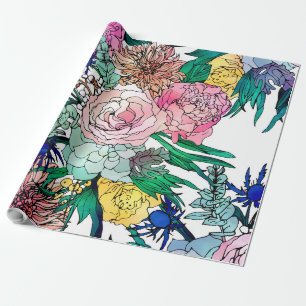 Papier Cadeau Stylish Colorful Watercolor Floral Pattern