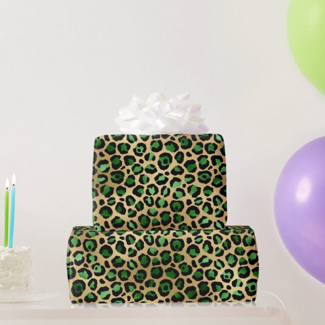 Papier Cadeau Stylish Green & Gold Foil Leopard Spots Safari (Cadeaux de fête)