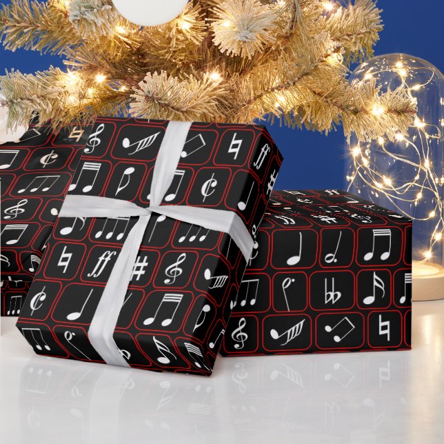 Papier Cadeau Stylish red black and white geometric music notes (Vacances)