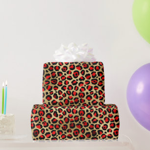 Papier Cadeau Stylish Red & Gold Foil Leopard Spots Safari