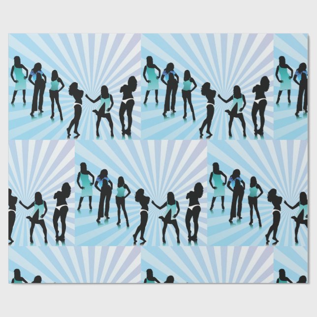 Papier Cadeau Stylish Women Silhouettes Teal Blue Fashion (Plat)