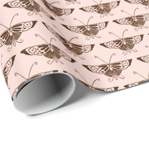 Papier Cadeau Stylized art Deco butterfly - chocolate and peach