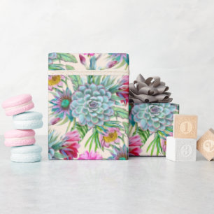 Papier Cadeau Succulents Echeveria Cactus Motif
