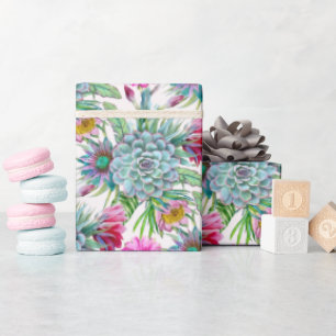 Papier Cadeau Succulents Echeveria Cactus Motif