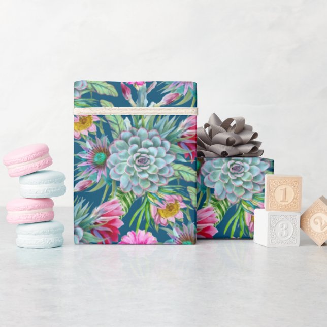 Papier Cadeau Succulents Echeveria Cactus Motif (Baby Shower)