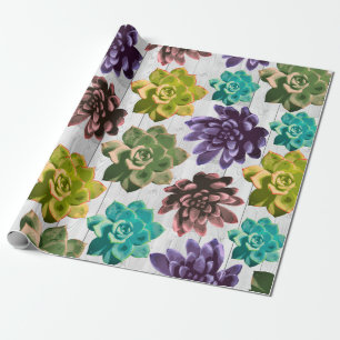 Papier Cadeau Succulents & Plaques en bois blanc rustique