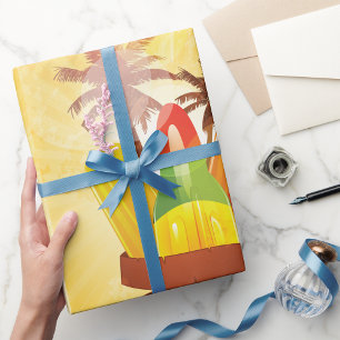 Papier Cadeau Sucette Tropicale d'Été et Palmiers