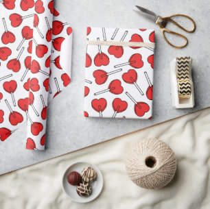 Papier Cadeau Sucettes rouges, sucettes en forme de cœur, motif