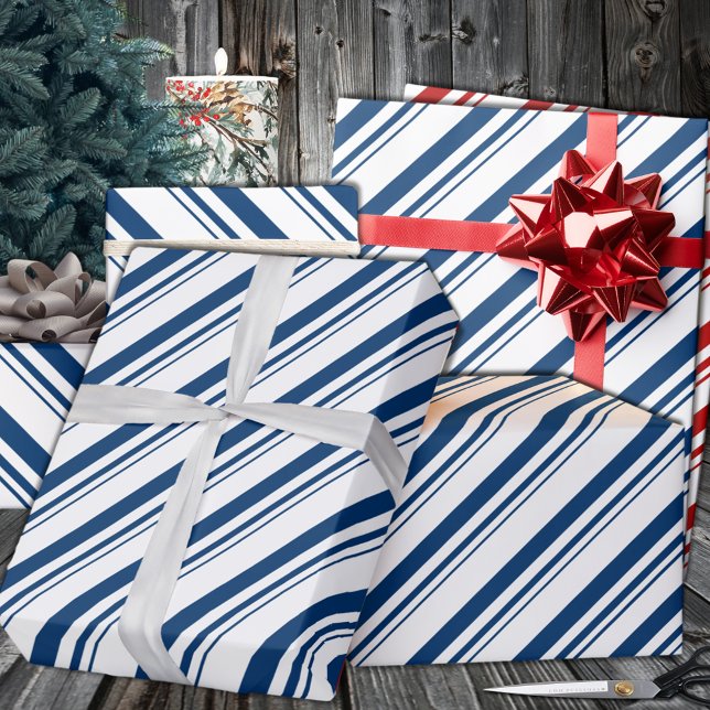 Papier Cadeau Sucre de canne bleu de la Marine Fête de bande (Navy Blue Candy Cane Stripe Holiday Wrapping Paper in 6 and 15 foot long 30 Inch Width Rolls.
)