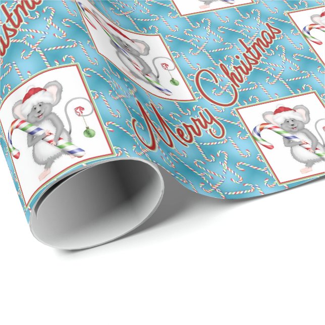 Papier Cadeau Sucre de canne de la souris de Noël (Coin rond)