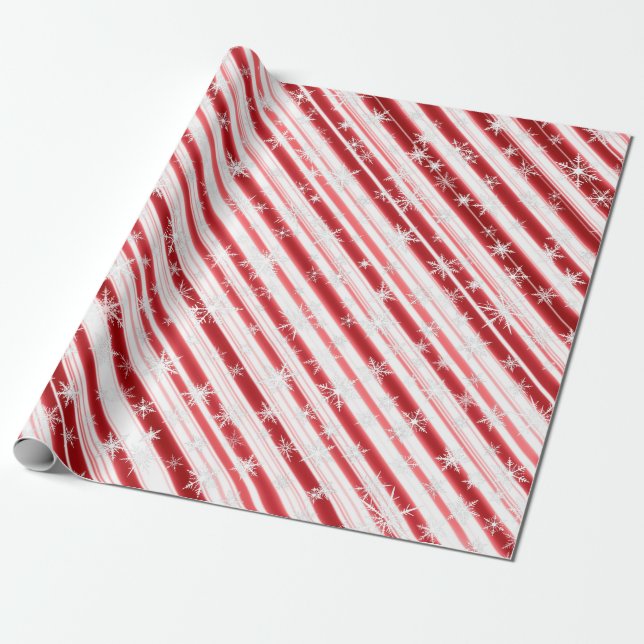 Papier Cadeau Sucre de canne de Noël Snowflakes (Déroulé)