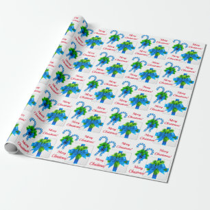 Papier Cadeau Sucre de canne et cadeau de Noël bleu