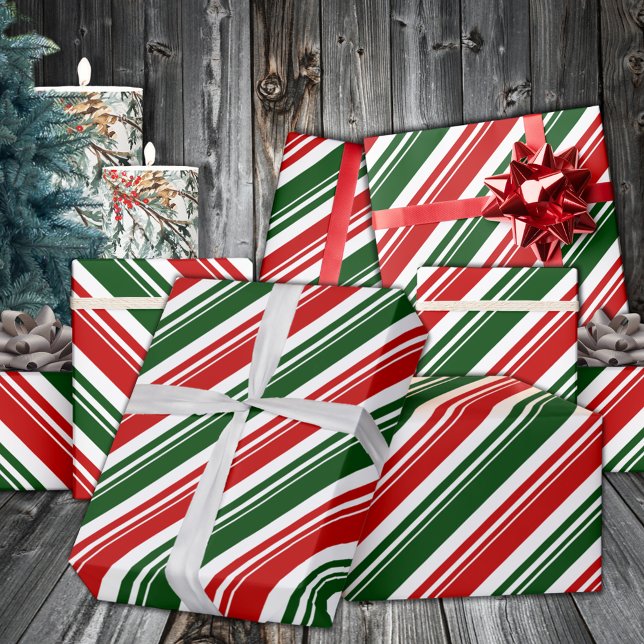 Papier Cadeau Sucre de canne rouge blanc vert vacances (Red White Green Candy Cane Stripe Holiday Wrapping Paper In 6 & 15 foot long 30 inch tall rolls)