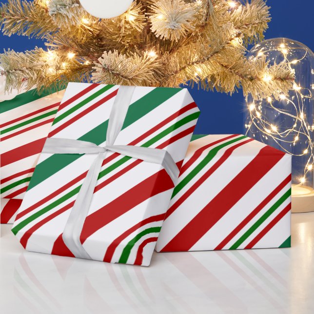 Papier Cadeau sucre de canne Rouge, vert et blanc Enveloppement (Vacances)