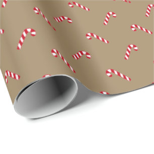 Papier Cadeau Sucre de canne rustique kraft marron de Noël motif