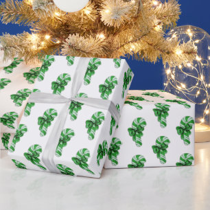 Papier Cadeau Sucre de canne vintage vert menthe poivrée avec po