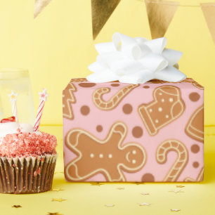Papier Cadeau Sucré pain d'épices biscuits Noël rose sans coutur