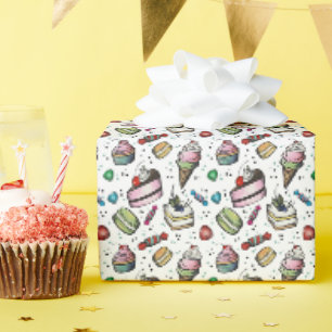 Papier Cadeau Sucreries Rétro - Blanc