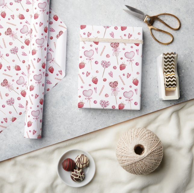 Papier Cadeau Sucreries Saint-Valentin Rose (Artisanat)