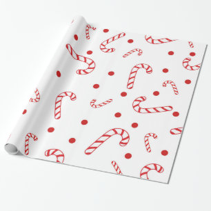 Papier Cadeau Sucres de canne blancs rouges Pois de Noël