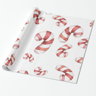 Papier Cadeau Sucres de canne d'aquarelle Noël
