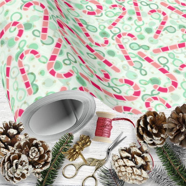 Papier Cadeau Sucres de canne de Noël sur Paisley Texture (Christmas-Candy Canes on Paisley Texture Wrapping Paper by Leapfroglisics Shop)