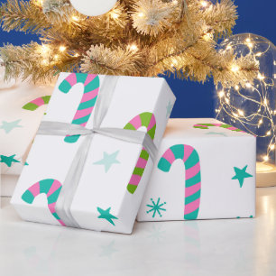 Papier Cadeau Sucres de canne et étoiles Noël moderne