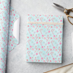 Papier Cadeau Sucres de canne roses et aqua Noël