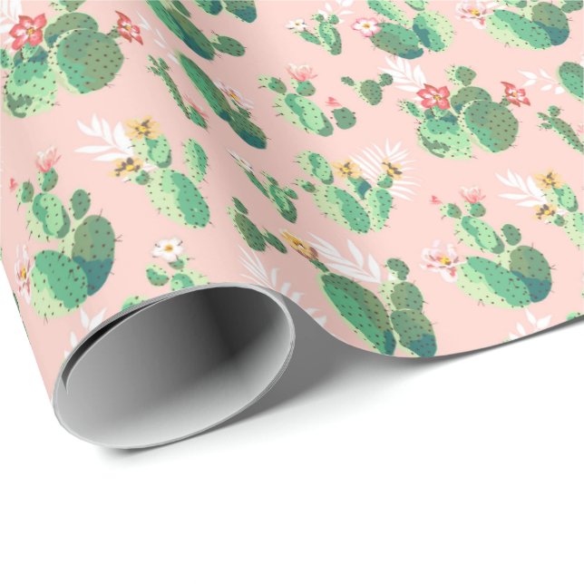 Papier cadeau sud-ouest Cactus Rose et Sarcelle (Coin rond)